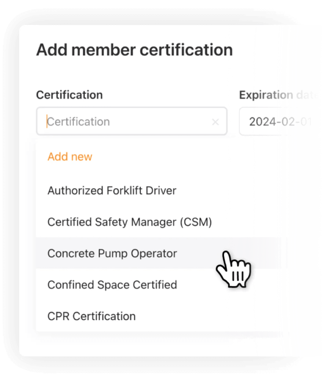 adding a member certification in Raken.