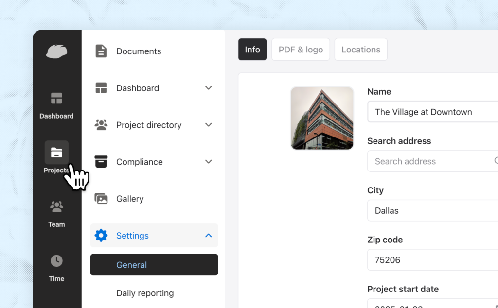 Raken web app navigation.