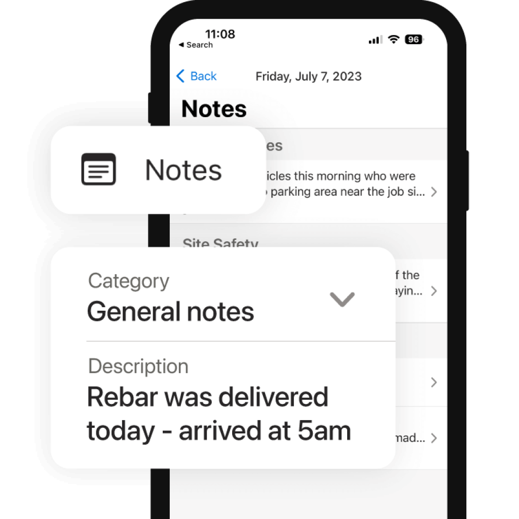 Adding a note to your construction daily report.