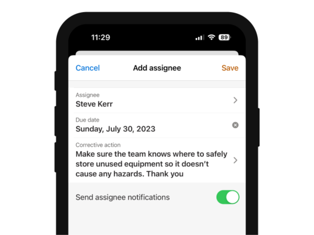 Adding an assignee in Raken.