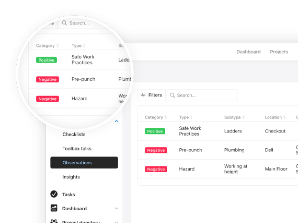 Observation categories in Raken.