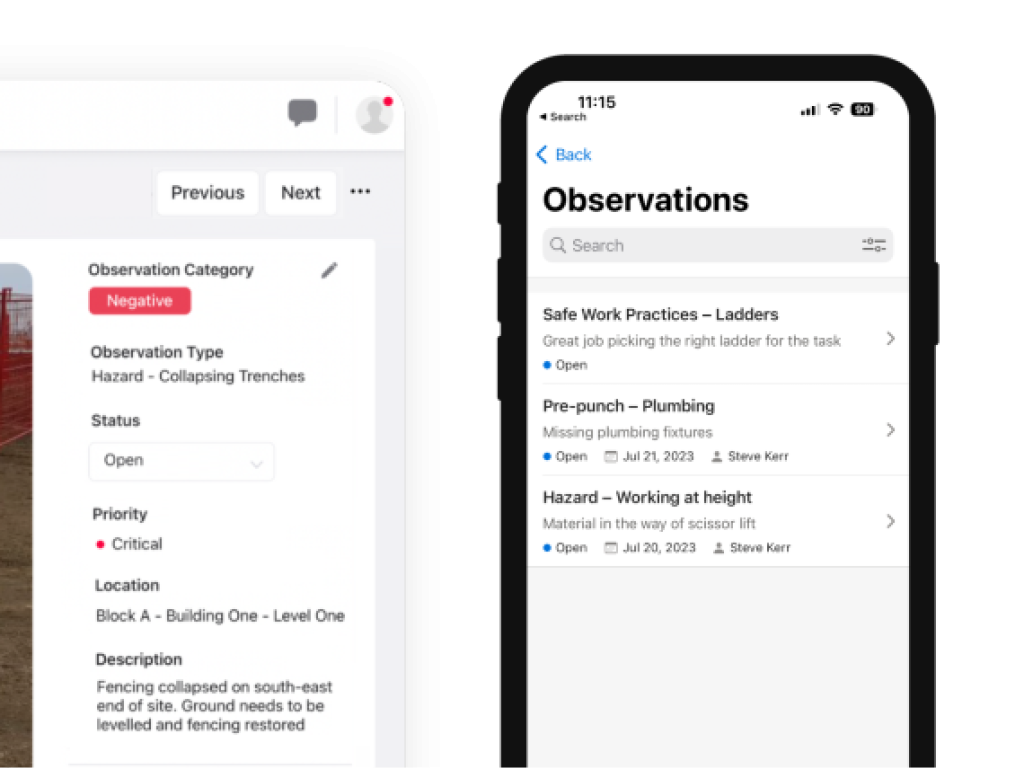 Observations dashboard in Raken.