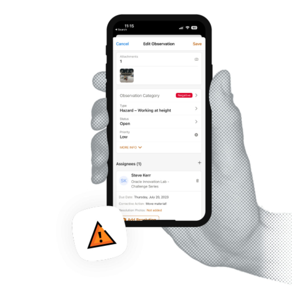 construction safety observation software on mobile phone.