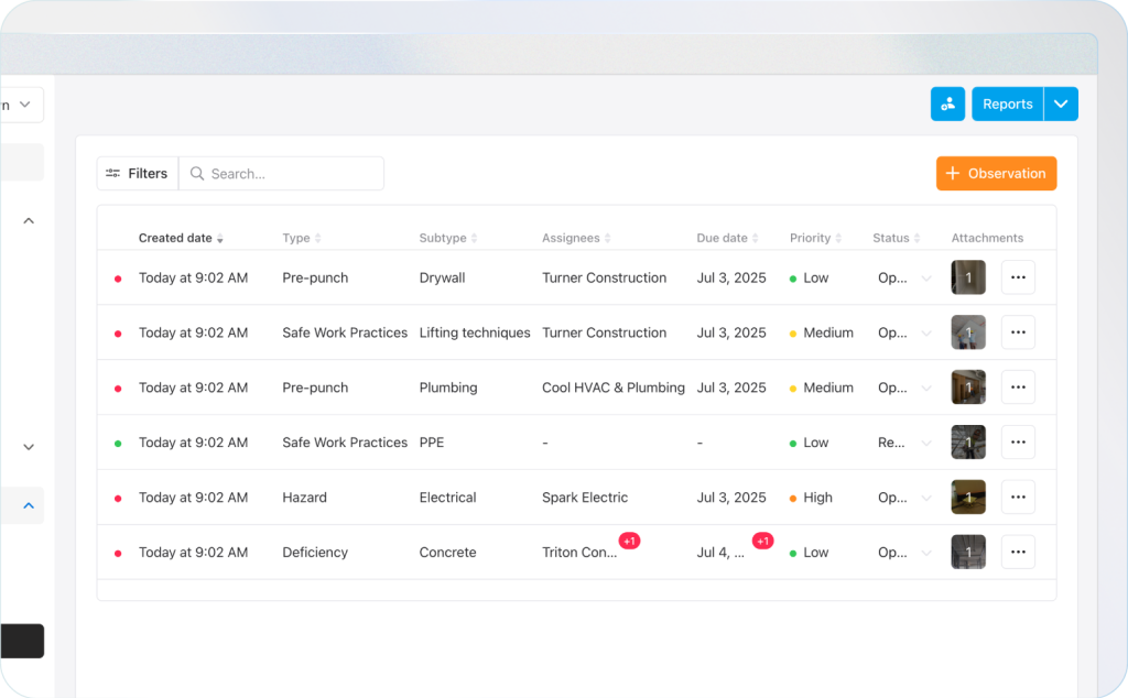 Managing observations in Raken app.