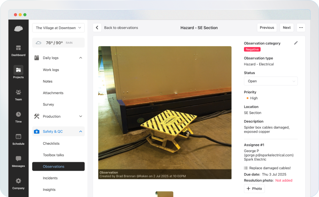 Raken construction observations web app.
