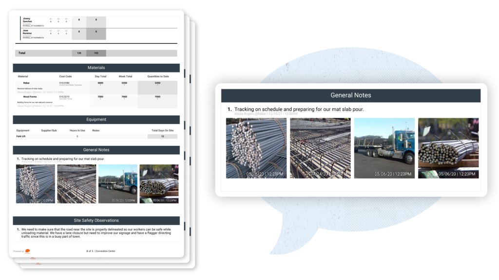 custom notes on a Raken daily report.