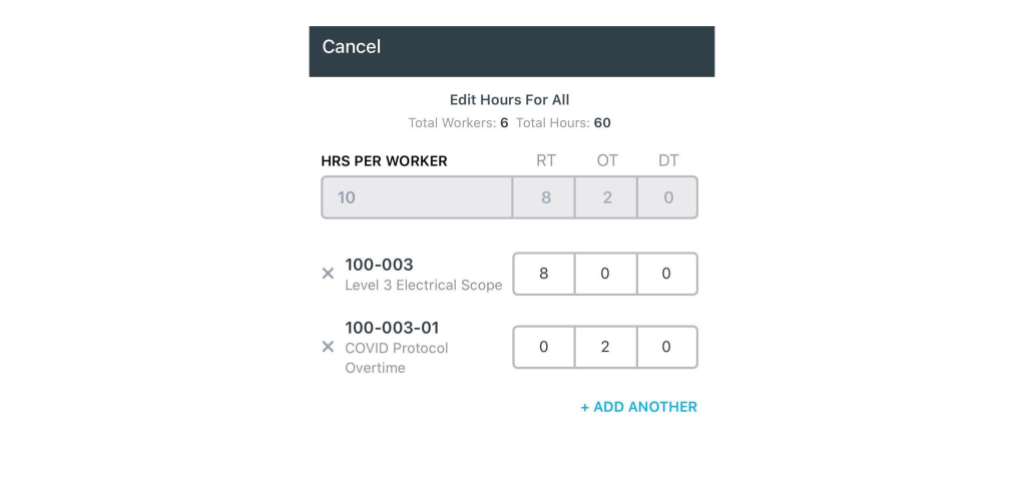 screenshot of time card in Raken app.