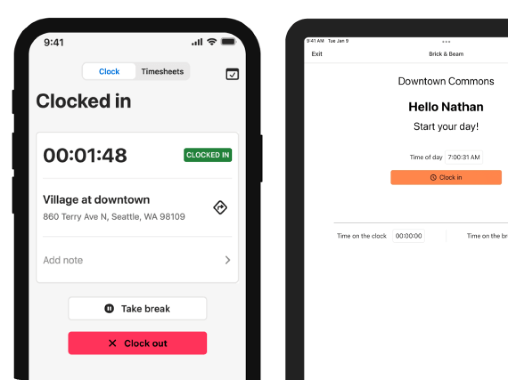 mobile time clock app and shared kiosk.
