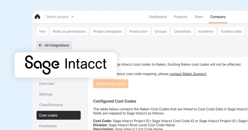 Raken integration with Sage Intacct.