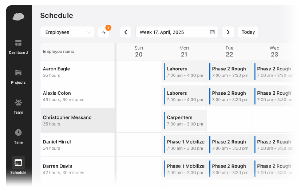 Raken construction calendar view.
