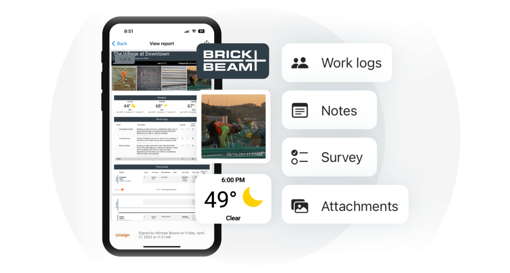 Raken construction software daily report example.