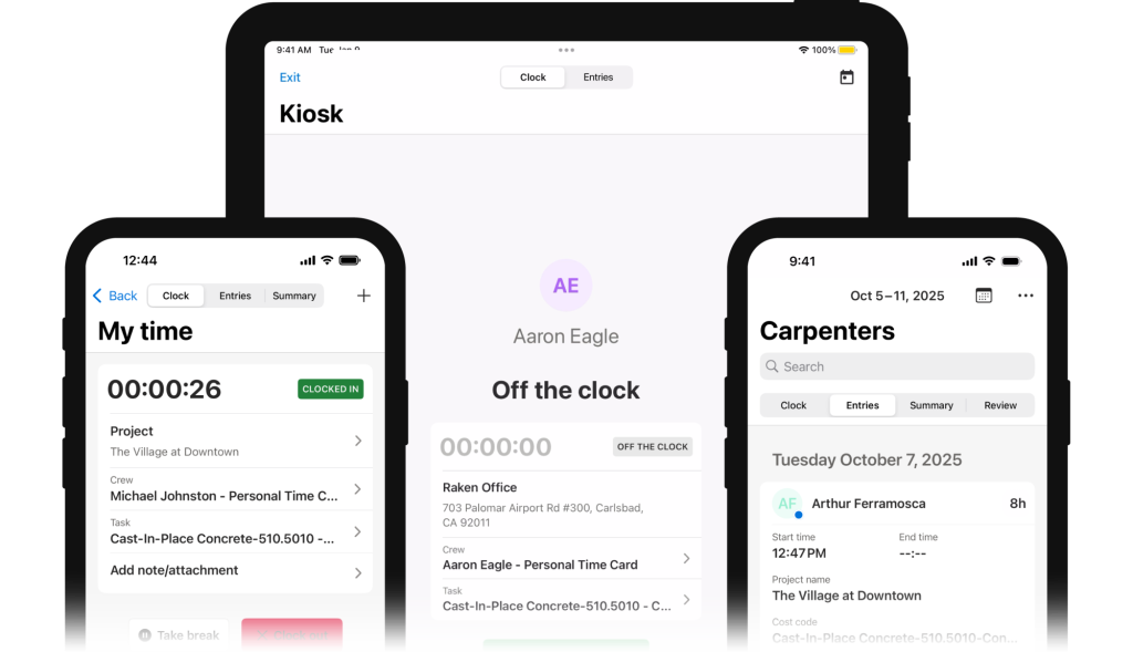 Raken time tracking software for construction.