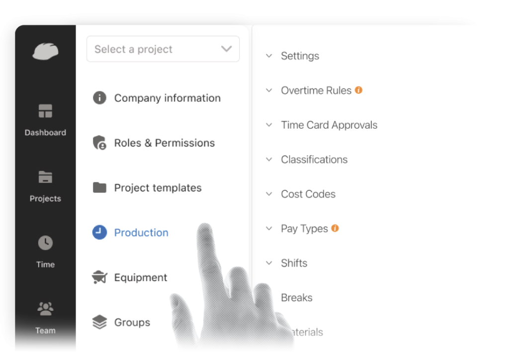 Raken construction software web navigation.
