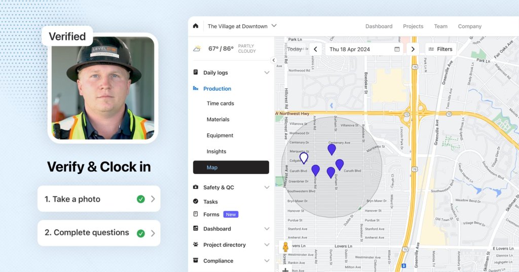 Raken mobile time clock AI photo identification.