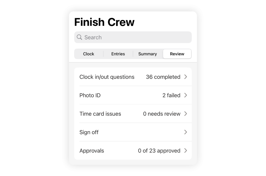 Raken time tracking app review screen.