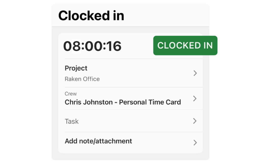 raken construction time clock app.