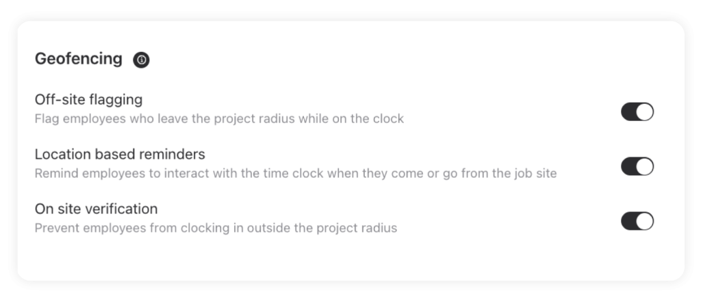 Raken screenshot of geofencing permissions.