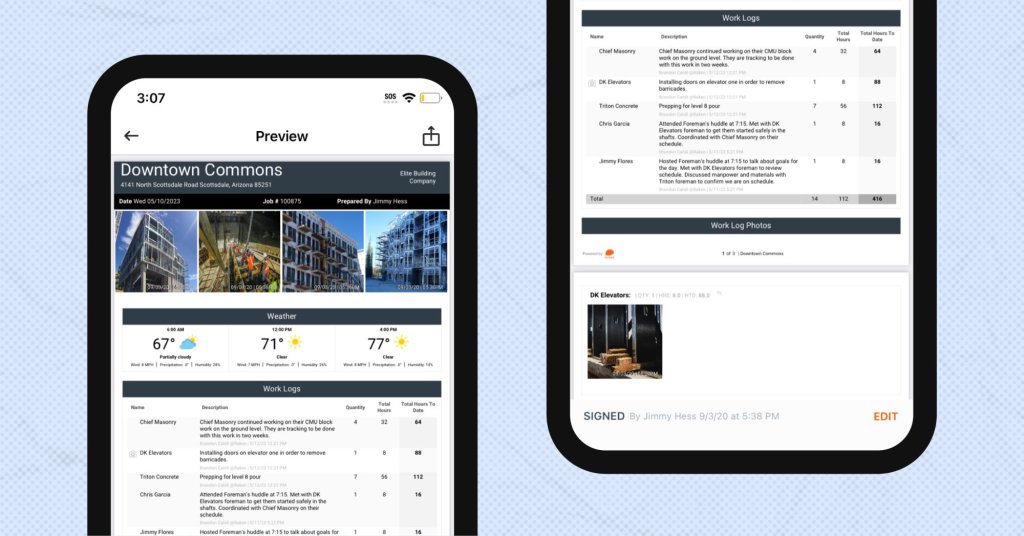 Raken construction daily reports app.