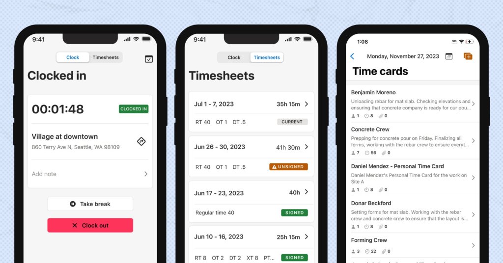 Raken construction time tracking software.