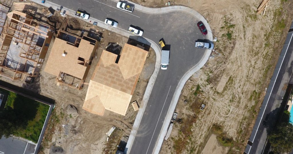 aerial view of residential road.