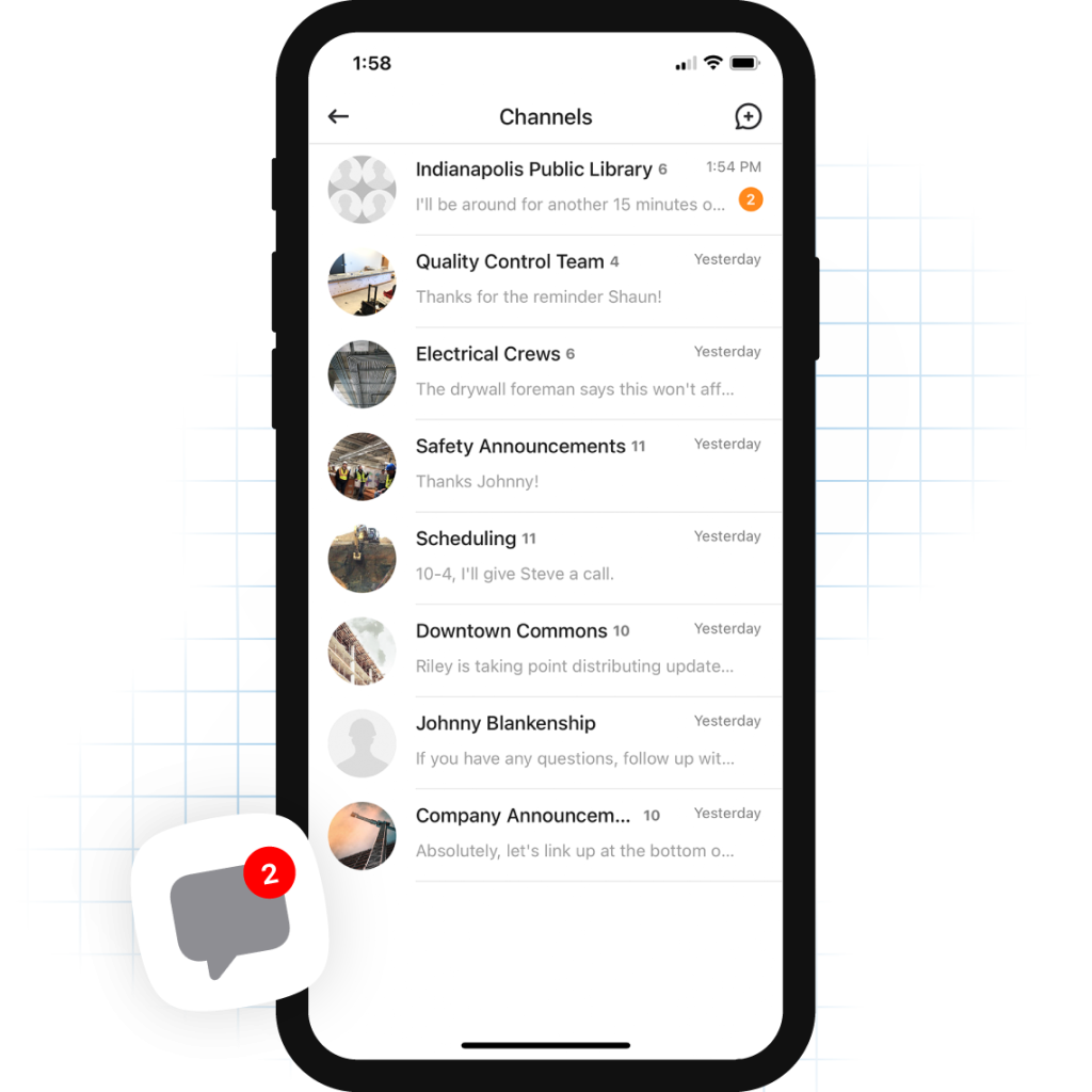 construction messaging app on mobile.