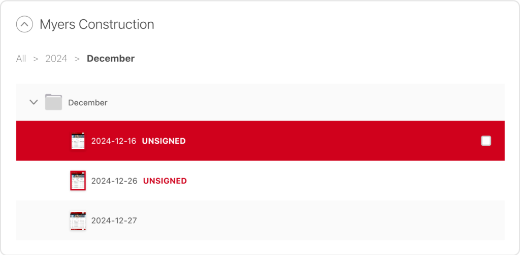Raken construction management software screenshot of unsigned daily report notification.