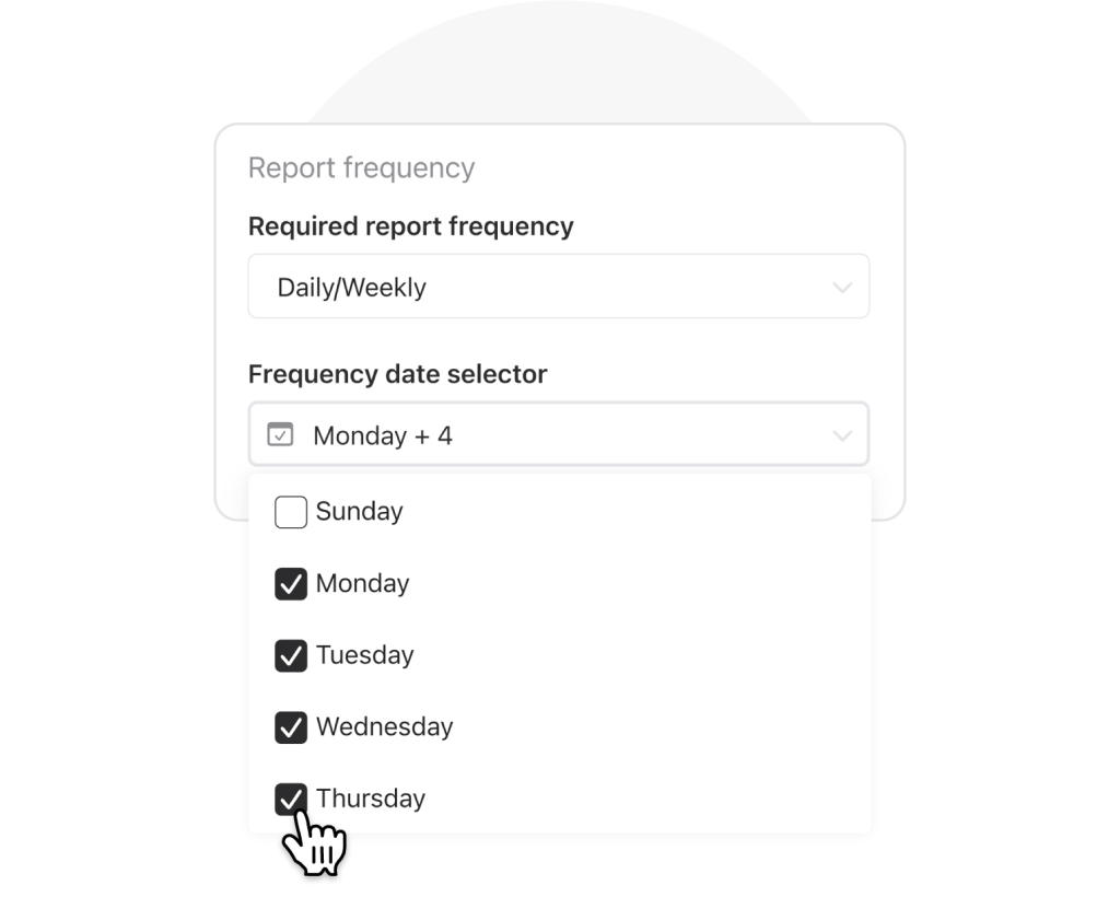 Required report frequency settings in Raken daily reporting software.