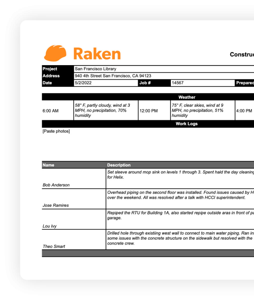 construction daily report template.