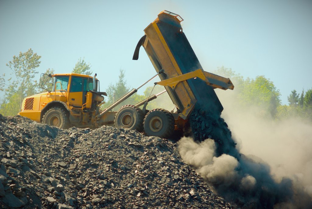 dump truck on construction site.