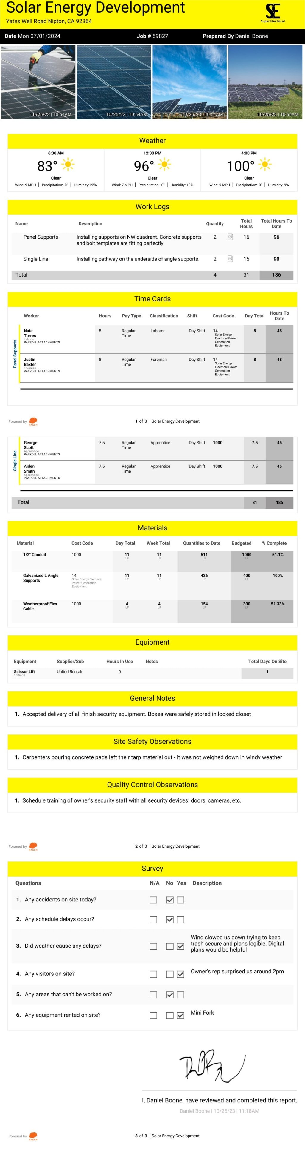 Electrical contractor daily report example.