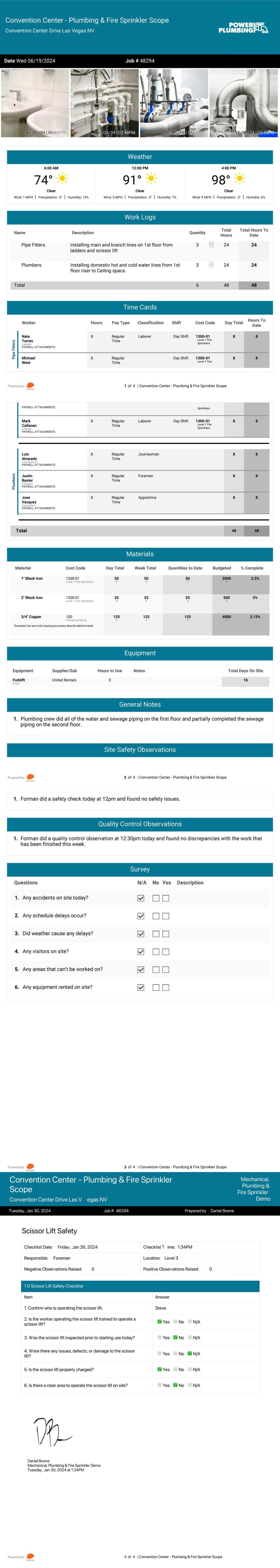Plumbing contractor daily report example.