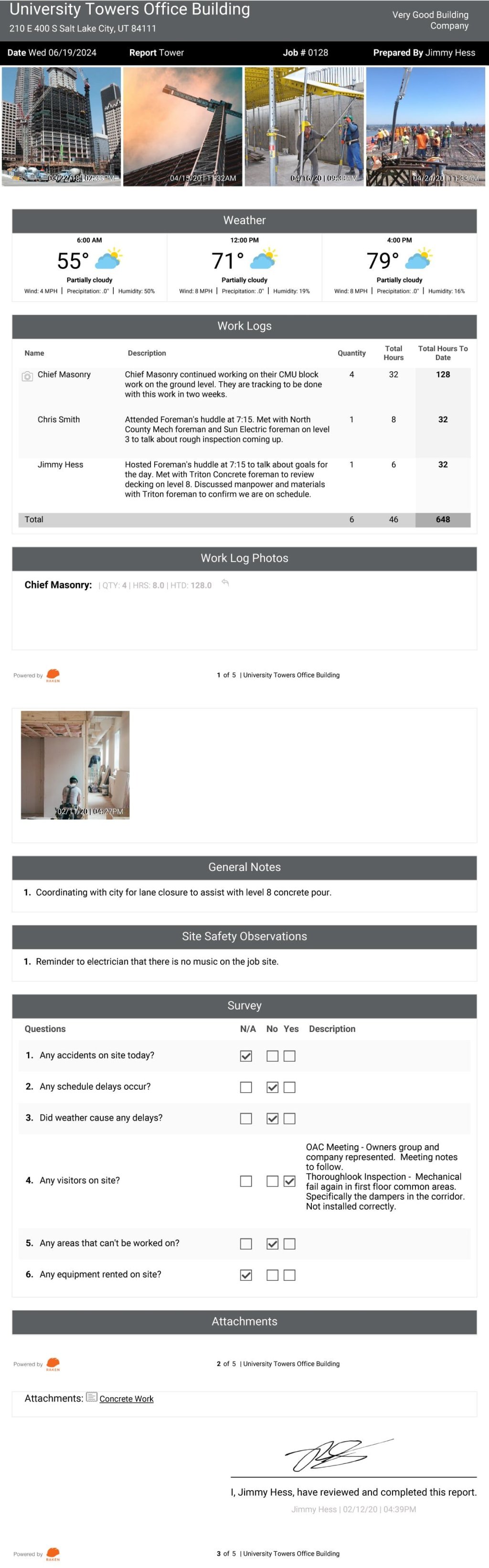 Subcontractor daily report example.