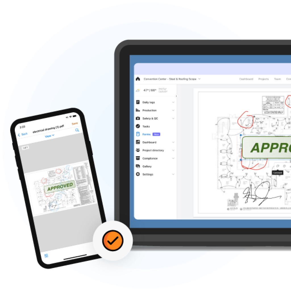 Completing a digital construction form in Raken.