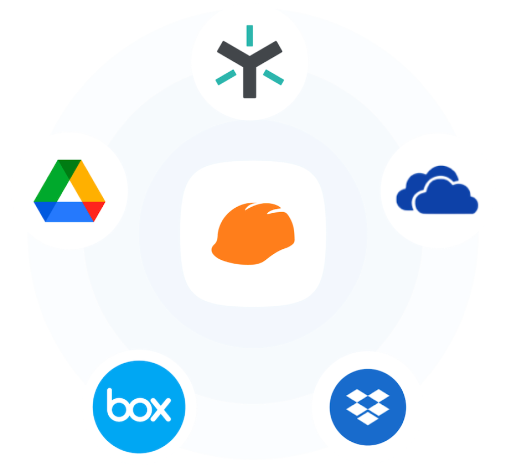 logos of cloud storage software Raken integrates with.