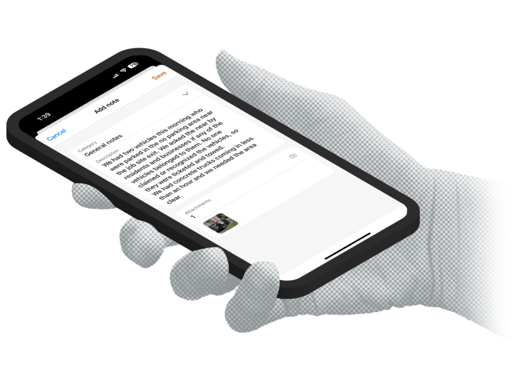 Adding a note to a Raken report.