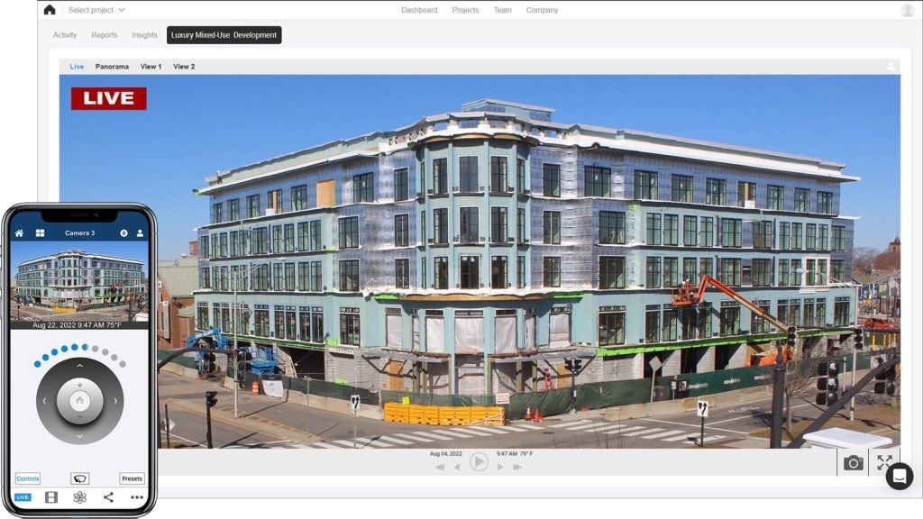 screenshot of raken and earthcam integration on web and mobile.