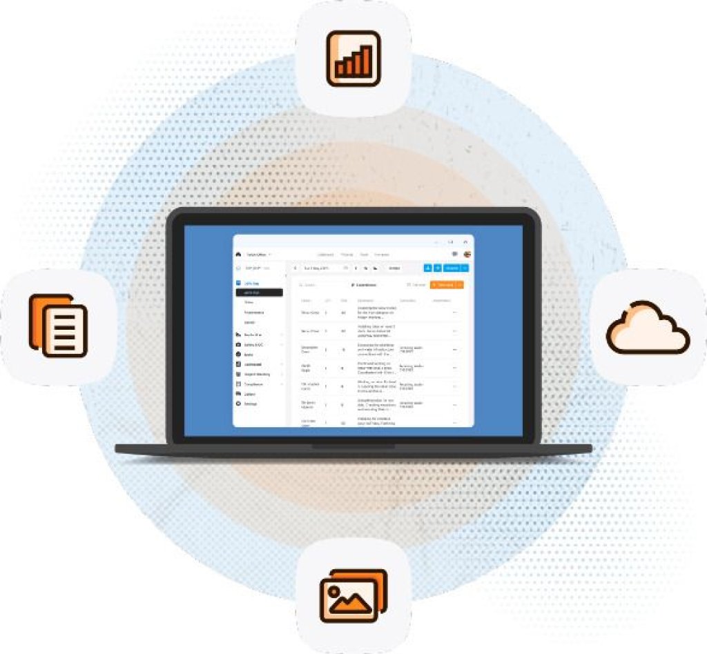 construction safety and compliance monitoring software shown on laptop.
