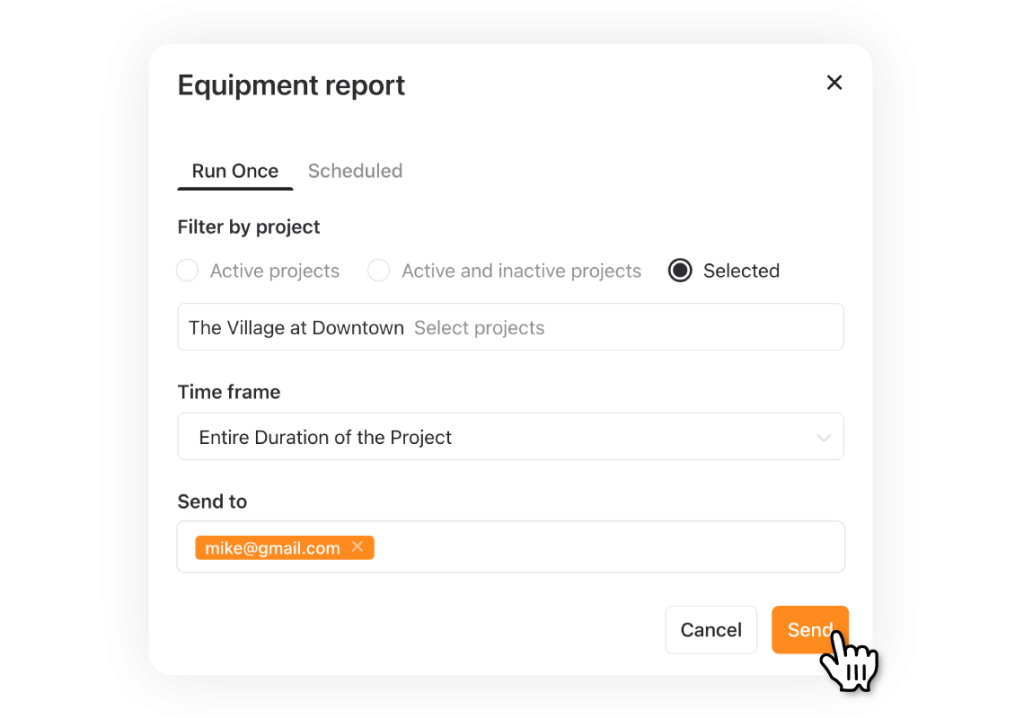 equipment report in construction equipment software.