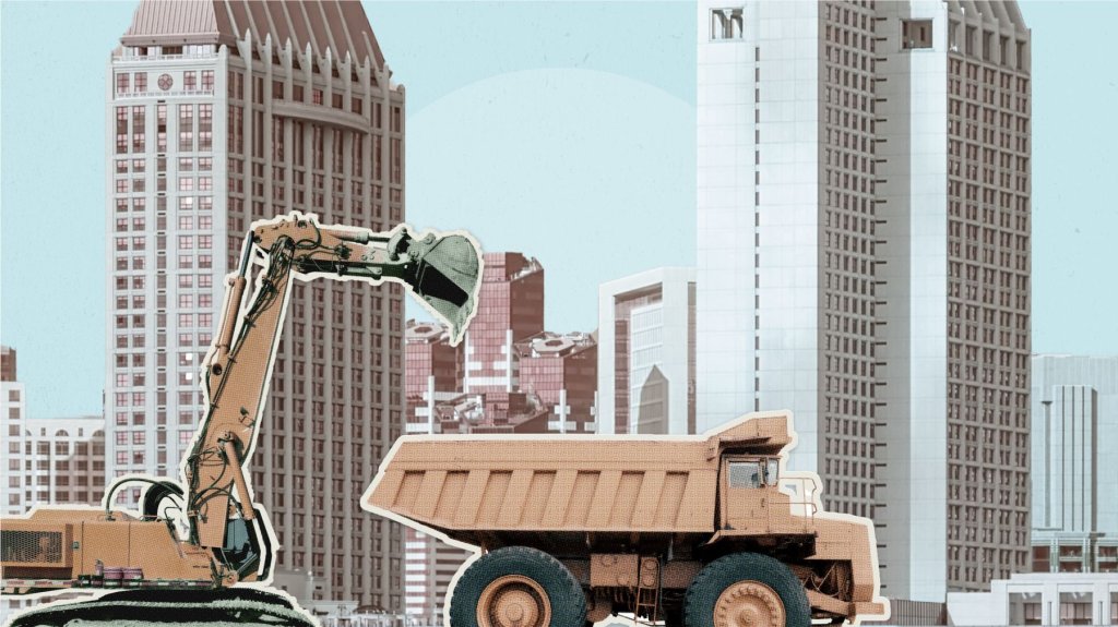 Construction equipment city buildings.