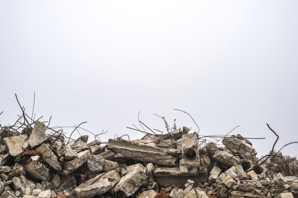 debris on construction site.