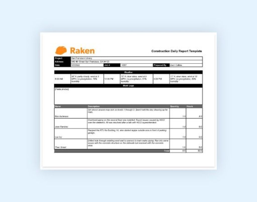 construction daily report template.