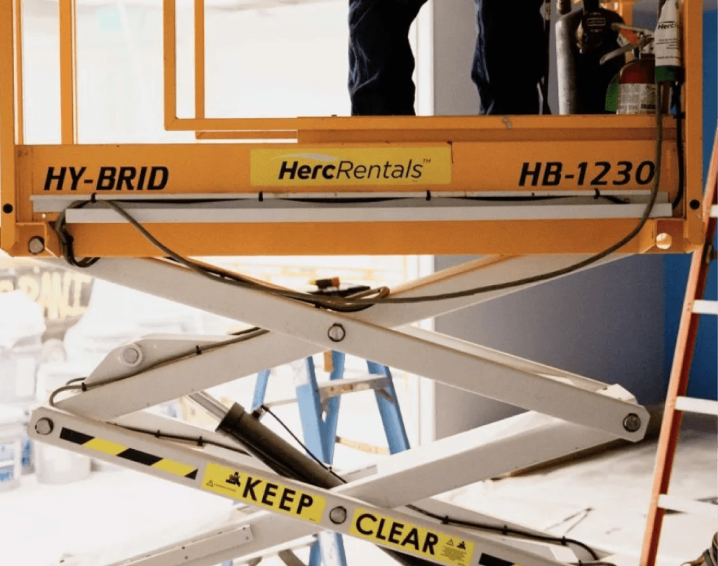 scissor lift on construction site.