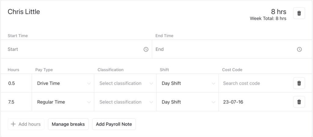 Screenshots showing different classifications in Raken app.