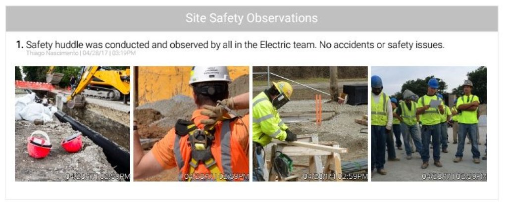 Site Safety Observations section in daily report.