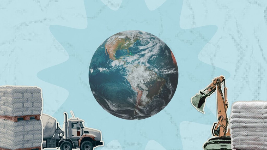 planet earth shown with construction equipment.