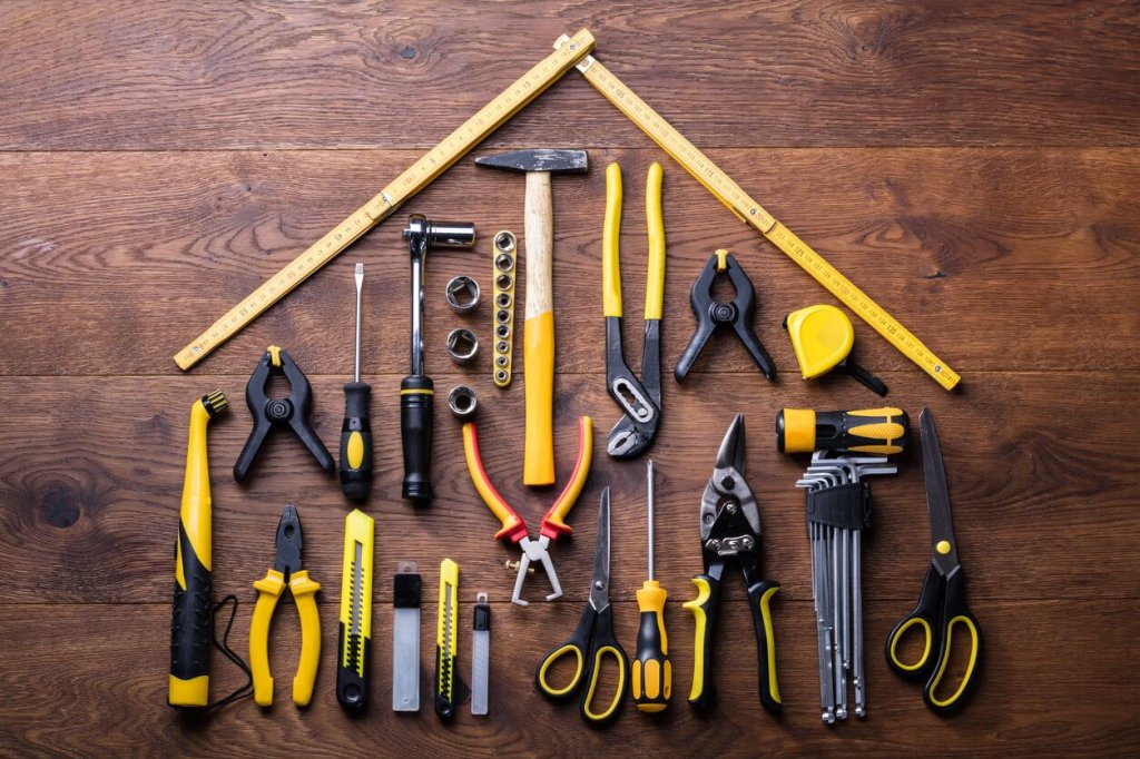 hand tools on the construction site.