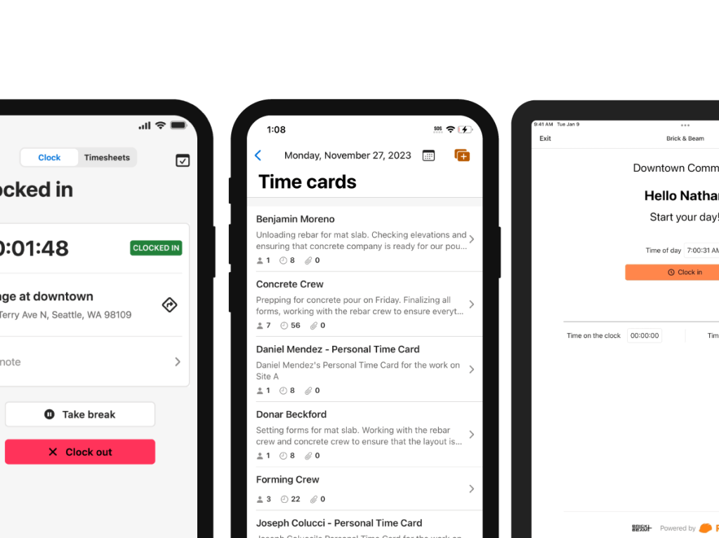 time tracking screens.