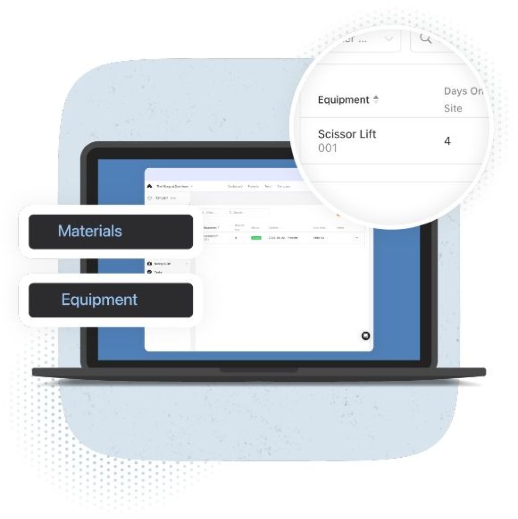 material and equipment tracking shown on web app.