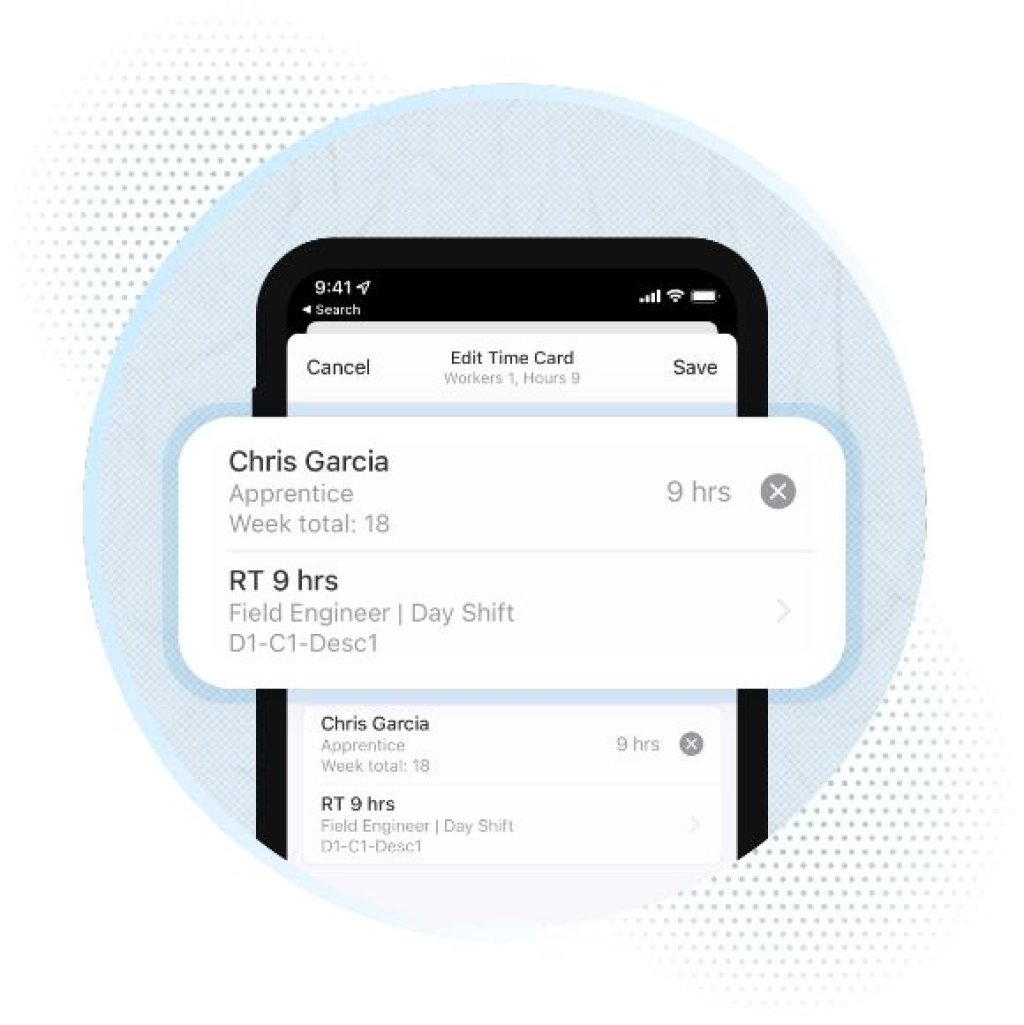 painting contractor time card in app.
