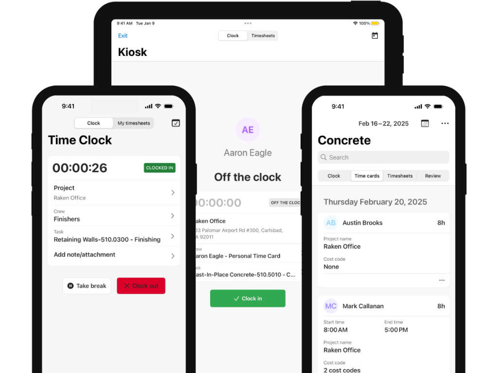 time tracking screens.